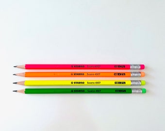 STABILO Swano 4907 Bleistift, Neon, Fluo, Schule, Schultüte, Bleistift HB mit Radierer