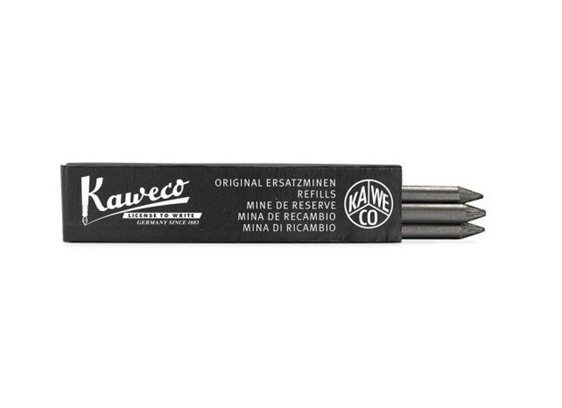 May include: A black box of Kaweco pencil refills with the text "ORIGINAL ERSATZMINEN REFILLS MINE DE RESERVE MINA DE RECAMBIO MINA DI RICAMBIO" and the Kaweco logo.