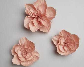 3 crepe paper flowers, terracotta, paper flowers, DIY flowers, birthday decorations, party decorations, summer party