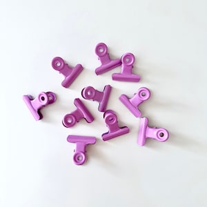 10 office clips violet matt, Boston clip, bulldog clip, paper clip 3 cm, decorative clip, paper clip, binder clips