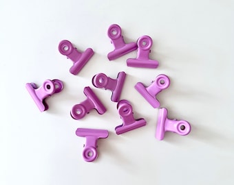 10 office clips purple matt, Boston clip, bulldog clip, paper clip 3 cm, decorative clip, paper clip, binder clips