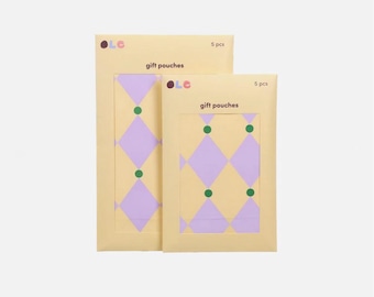 5 sacchetti regalo Arlecchino, viola/giallo, set di sacchetti regalo, sacchetti con fondo piatto, matrimonio, compleanno, omaggio, sacchetto di carta, sacchetto per caramelle