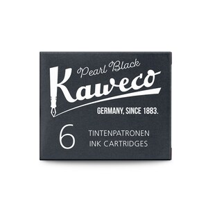 May include: A black box with white text that reads "Pearl Black Kaweco Germany, Since 1883. 6 Tintenpatronen Ink Cartridges".