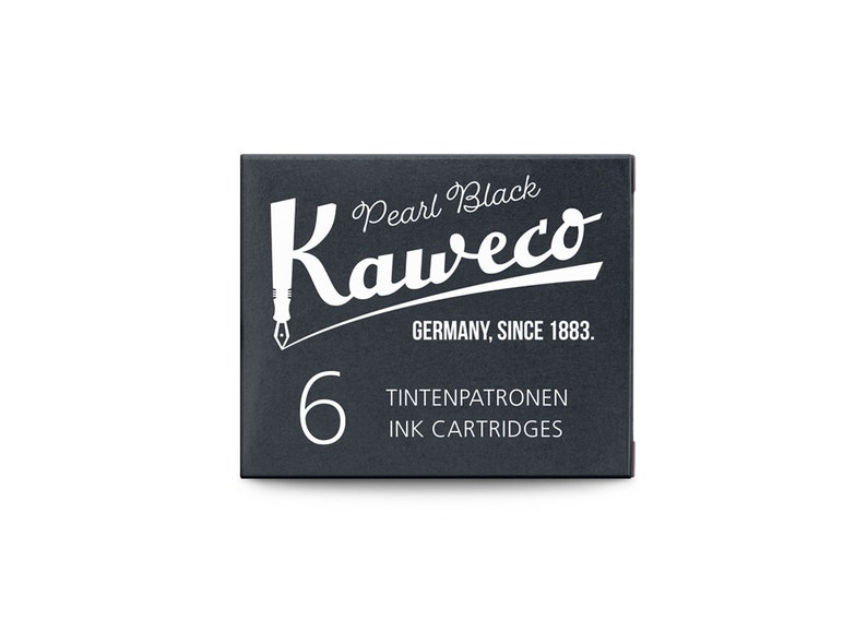 May include: A black box with white text that reads "Pearl Black Kaweco Germany, Since 1883. 6 Tintenpatronen Ink Cartridges".