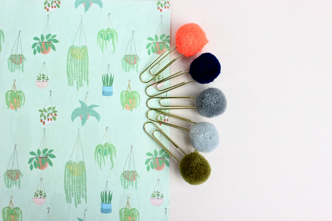 5 Paper Clips Pom Poms Paper Clips Colorful Trombones Pom Etsy