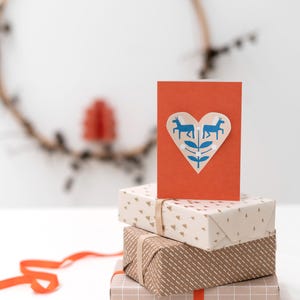 Cuore in cartoncino pieghevole con cavalli, biglietto di Natale, biglietto di auguri con busta, biglietto C6, Buon Natale, Natale scandinavo