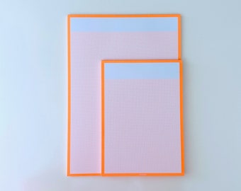 Schreibblock NEON, kariert orange, DIN A5 und DIN A4, Schreibtisch, Notizen