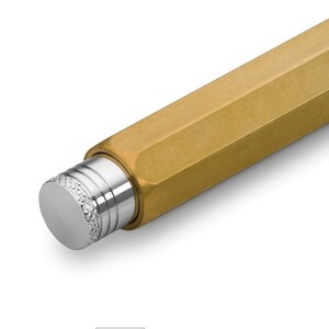 Może przedstawiać: Oł&oacute;wek mechaniczny ze złota metalu z srebrną metalową końc&oacute;wką i sześciokątnym korpusem.