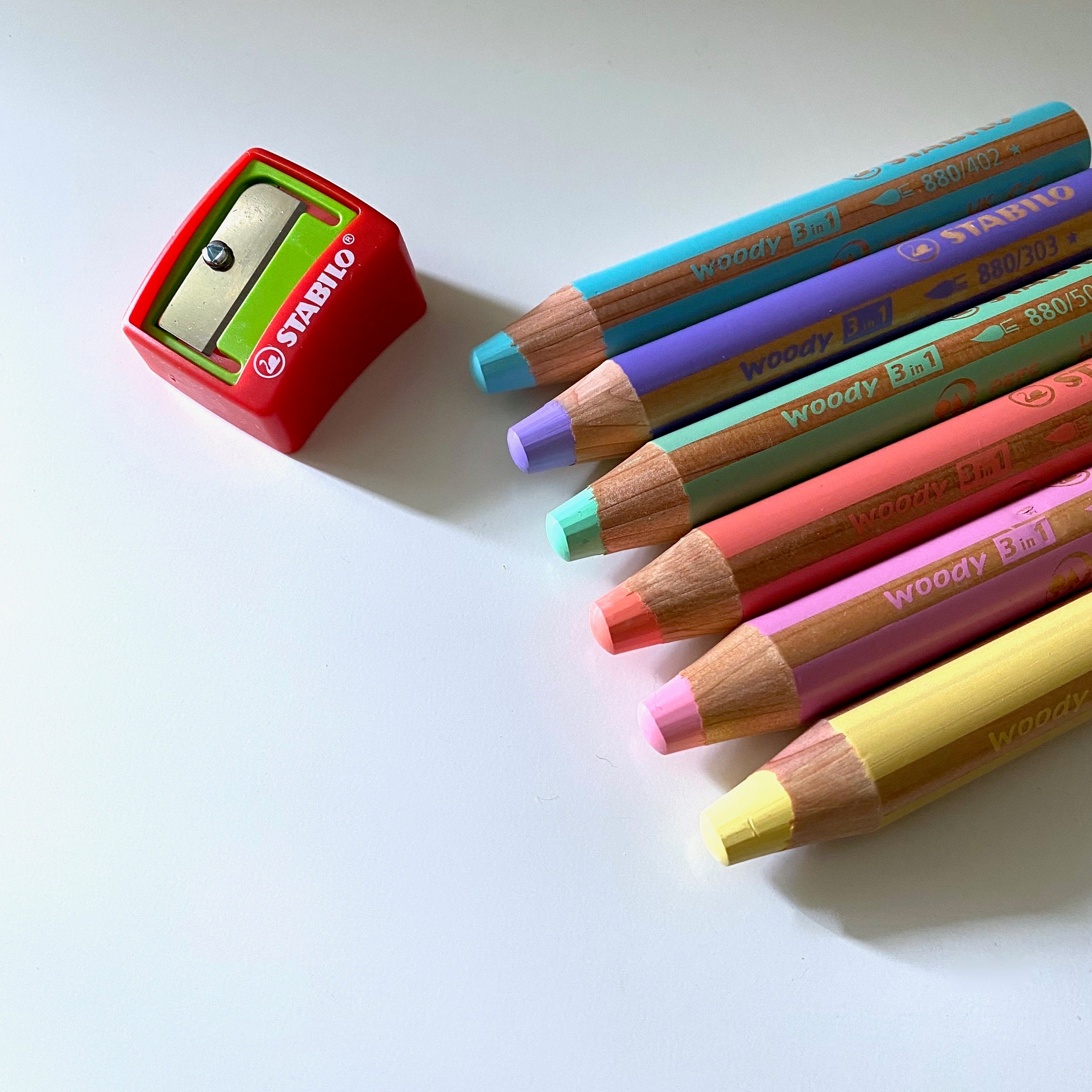STABILO crayon Woody 3 in 1, pastel colors, woody pastel, set of 6 with  sharpener