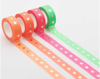 4er Set Tape NEON Sterne, Washi Tape, Neonfarben, Weihnachten Basteln