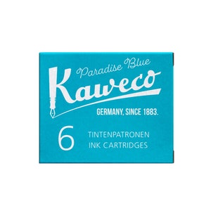 May include: A blue box of six ink cartridges for fountain pens. The box is labeled "Paradise Blue Kaweco" and "Germany, since 1883." The box also says "Tintenpatronen Ink Cartridges".