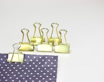 Foldback Brackets Set of 6, 3.2 cm, Gold, Paper Clips, Deco Clip, PaperClip, Mouth Clip, Binder Clips, Planner, Notebook