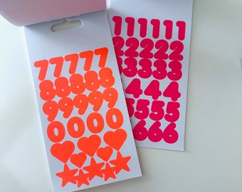 Sticker pad Neon 16 sheets, Neon letters and numbers, Alphabet Neon, Office stickers neon pink and neon red