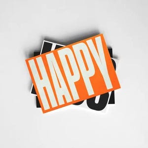 Postal FELIZ..... Tarjeta A6, neón, tarjeta de felicitación, tarjeta de felicitación, declaración, tipografía, diseño, hecho en Alemania
