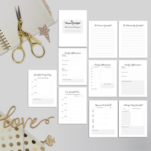 Planificador de gratitud imprimible para el bienestar, mini diario de afirmaciones, diario de gratitud imprimible en tamaño de carta de EE. UU., diario de autoayuda