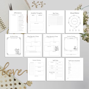 Printable Wellness Planner -  Mental Health Journal - Self Care Planner - Mood Tracker PDF - Self Help Log Printable