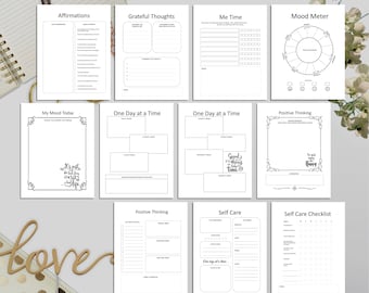 Printable Wellness Planner -  Mental Health Journal - Self Care Planner - Mood Tracker PDF - Self Help Log Printable