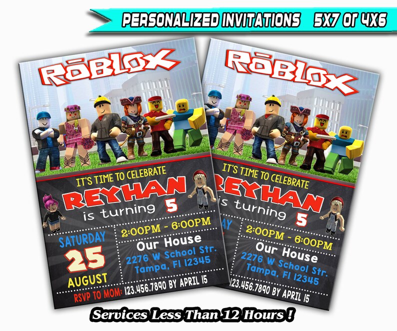 Roblox Invitation Digital Roblox Birthday Invitation Roblox Party Supplies Roblox Party Printables Personalized Invitation - roblox invitation digital roblox birthday invitation