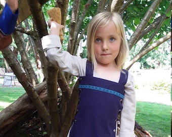 Girls 3/4 Viking apron & underdress, complete outfit, reversible and adjustable apron, apron dress, "grow with me", child gift