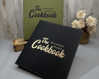 Classeur de recettes personnalisé : livre de cuisine à 3 anneaux en cuir végétalien - Pochettes en vinyle disponibles
