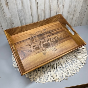 Personalized Acacia Serving Tray with handles - Mothers Day Gift - Wedding Gift - Couples gift -Home Decor - Entertaining - Table setting