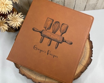 Personalized Recipe Binder: Vegan Leather 3-Ring Engraved Family Cookbook - Vinyl Sleeves Available