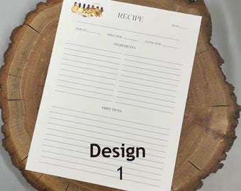 May include: A printable recipe card with a fall-themed illustration of a basket of vegetables and fruit. The card has sections for servings, prep time, cook time, ingredients, and directions.