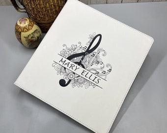 Personalized Music Binder: Vegan Leather 3-Ring Binder G clef - Vinyl Sleeves Available