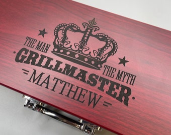 Personalized Grill Set - Rosewood - BBQ - Tailgating - Laser Engraved -Fathers Day Gift - Outdoor Kitchen - Groomsmen Gift - BBQ Set