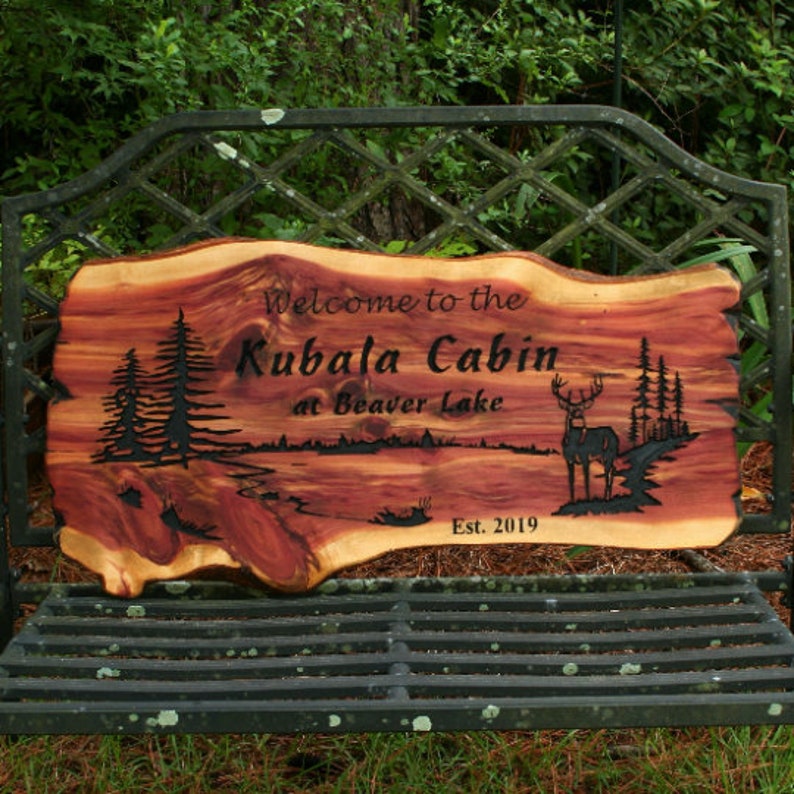 Live Edge Wood Sign Wooden Cedar Carve Cabin Outdoor Etsy