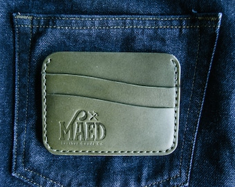 Olive Green Artisan Wallet, Guitar Pick Holder, Mens Stylish Leather Wallet