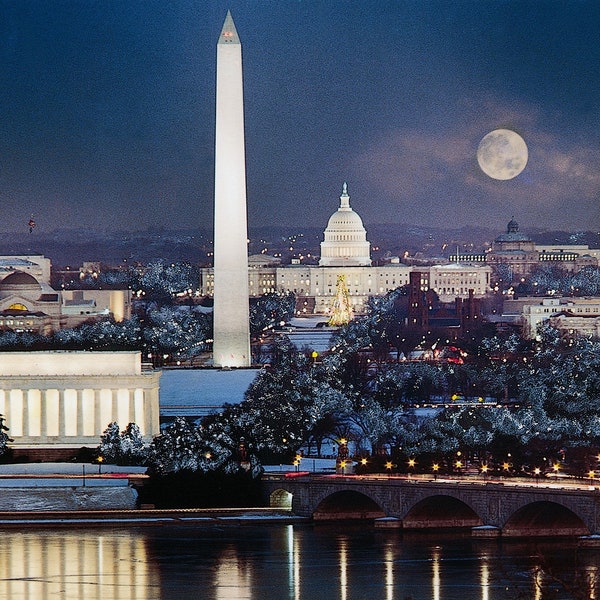 Washington Under Winter Moonlight, Box of 12 Cards and 12 Premium Envelopes