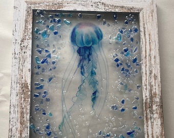 Ocean art, sun catcher, jellyfish wall hanging,  beach art, jellyfish beach decor, jellyfish sun catcher, jellyfish art, jellyfish gift,