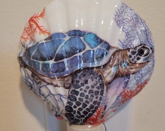 Sea Turtle Shell Nightlight,  Shell Art, Coastal Decor, sea turtle art, sea turtle shell, sea turtle light, shell light, shell art