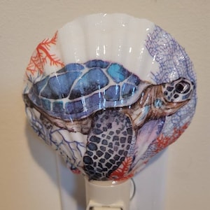 Sea Turtle Shell Nightlight,  Shell Art, Coastal Decor, sea turtle art, sea turtle shell, sea turtle light, shell light, shell art