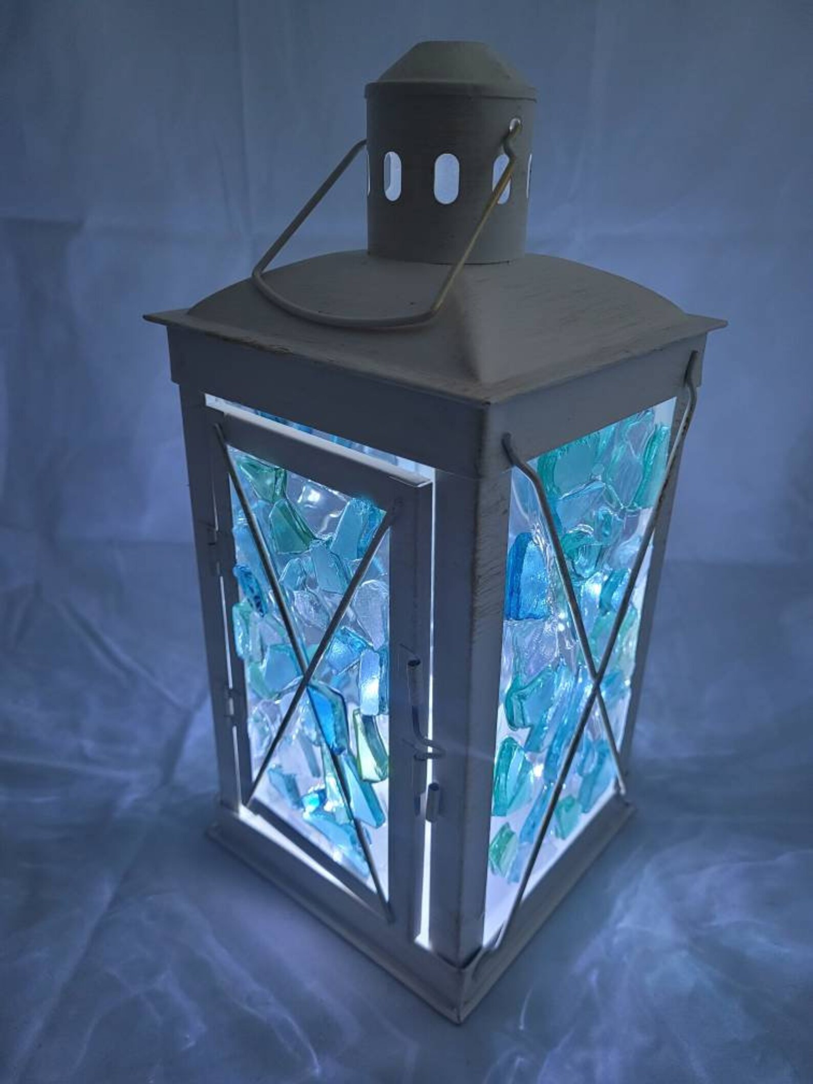 Sea glass white metal lantern lantern with sea glass Etsy