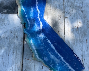 California ocean art, California resin art,  California Beach art,  California wall art,  state of California art,  California wall hanging