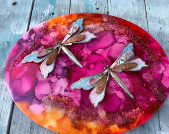 Dragonfly Wall Art: Handmade Resin Dragonfly Art, alcohol ink and resin dragonfly art, dragonfly gift, dragonfly art,  dragonfly decor