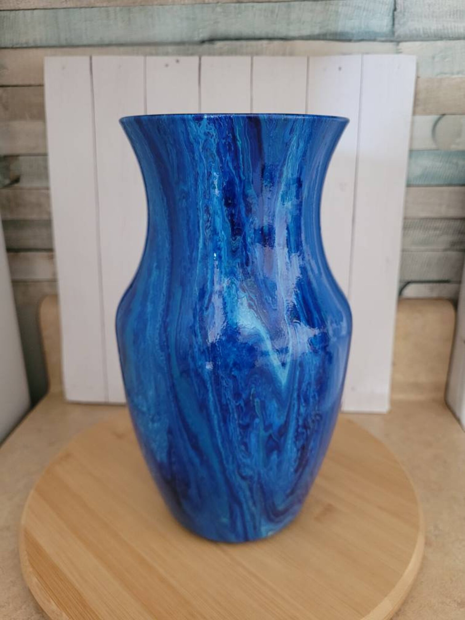 Paint Poured Vase Blue Vase Blue Paint Pour Paint Pour | Etsy