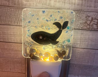 Beach Night Light: Jeweled whale  Natural Shell light,  whale night light,  whale light, whale gift, whale lover