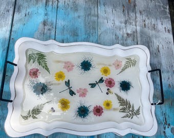 Floral Serving Tray, Dried Flower Charcuterie Board, 16x10