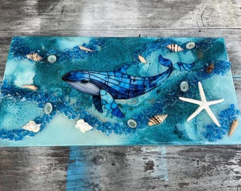 Whale Wall Art: Handmade Resin Whale Art, alcohol ink and resin whale art, whale gift coastal whale art,  whale lover, whale decor, whale
