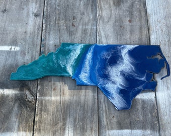 North Carolina Resin Art: Ocean Wave Wood Wall Decor Charcuterie Board NC Holiday Gift for Him Holiday Gift for her, Christmas Gift idea