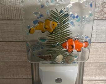 Clown Fish Night Light: Beach House Decor with Crushed Glass