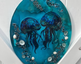 JellyfishWall Art: Handmade Resin Beach Art, alcohol ink and resin jellyfish art, beach gift coastal art, beach decor, jellyfish art