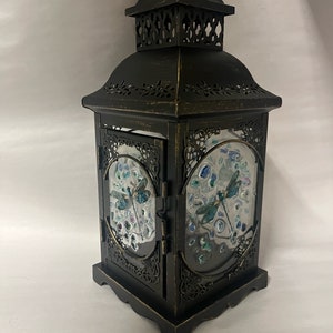 Dragonfly lantern, Crushed glass lantern, lantern with crushed glass,  wedding lantern,  garden lantern,   lantern with dragonflies,