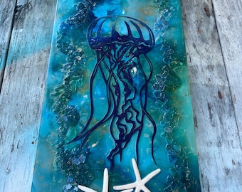 Jellyfish Wall Art: Handmade Resin Sun Art, alcohol ink and resin jellyfish art, jellyfish gift, coastal wall art, jellyfish lover,