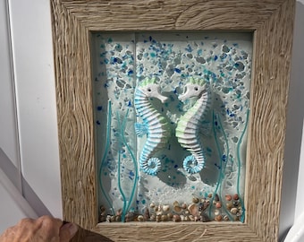 Seahorse art,  sun catcher,  seahorse wall hanging,  Mermaid art, starfish and seahorse ,  beach decor, seahorse sun catcher, beach art