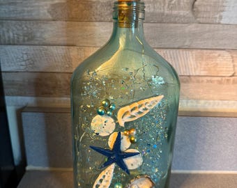 Sea Life Bottle Light: Starfish  Sand Dollar Coastal Decor Beach theme light up bottle Beach light