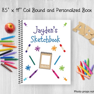 Personalized Notebook, Art Supplies Sketchbook, Coil Bound, Write Stories, Drawing Journal, Book For Kids or Teens, Customize Name, Pencils